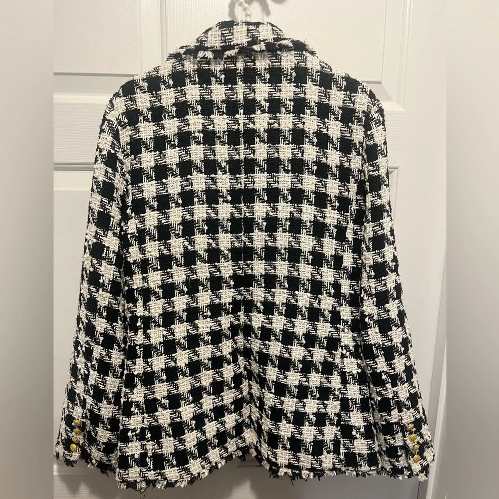 Ellen Tracy Houndstooth Double Breasted Tweed Blazer - Picture 4 of 4